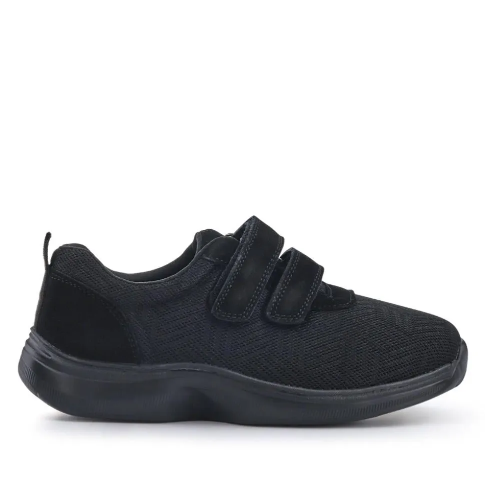 Extra-Wide Touch-Fasten Monk Shoes - Black-Black