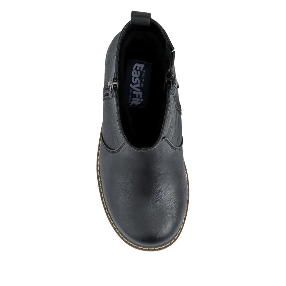 Extra-Wide Zip-Up Casual Ankle Boots - Black