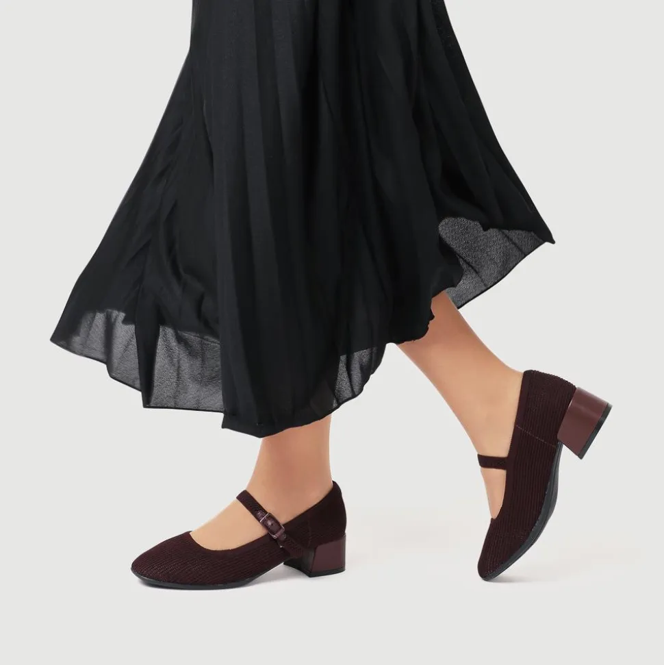 Fabric Buckle-Fasten Mary Janes - Burgundy