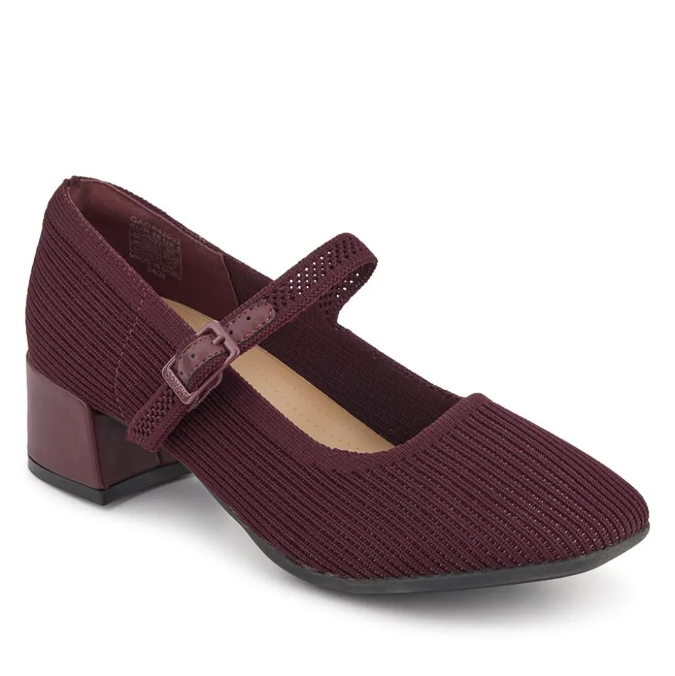 Fabric Buckle-Fasten Mary Janes - Burgundy