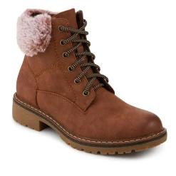 Faux Fur Cuff Lace Up Ankle Boots - Tan