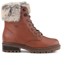 Faux-Fur-Cuff Leather Walking Boots - Tan