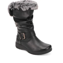 Faux-Fur Cuff Long Boots - Black