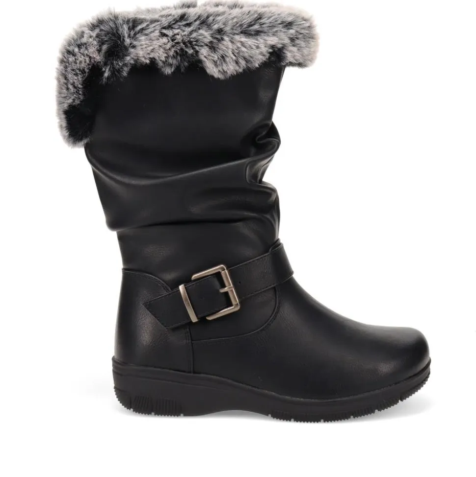 Faux-Fur Cuff Long Boots - Black