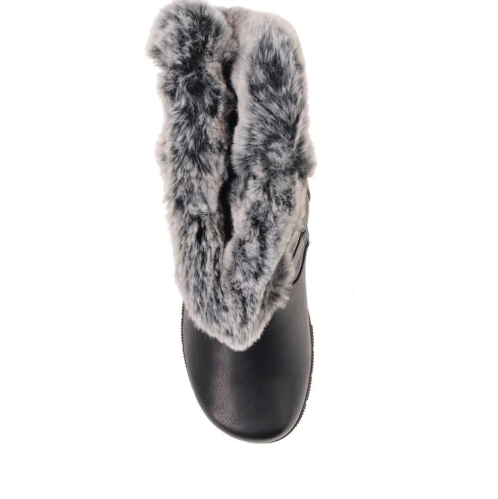 Faux-Fur Cuff Long Boots - Black