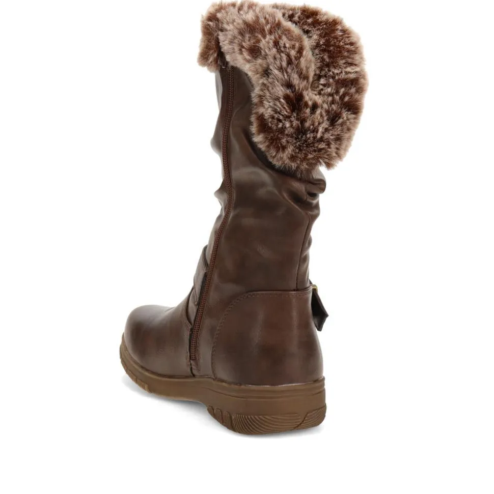 Faux-Fur Cuff Long Boots - Brown