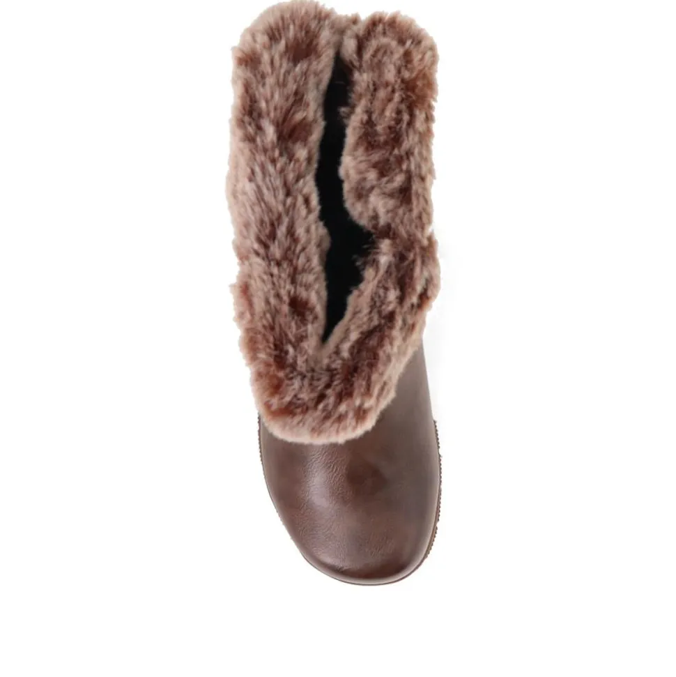 Faux-Fur Cuff Long Boots - Brown