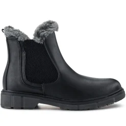 Faux-Fur-Lined Ankle Boots - Black