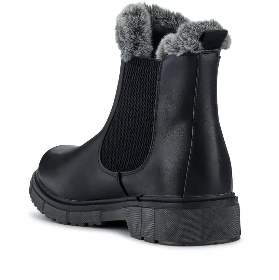 Faux-Fur-Lined Ankle Boots - Black