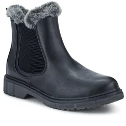 Faux-Fur-Lined Ankle Boots - Black