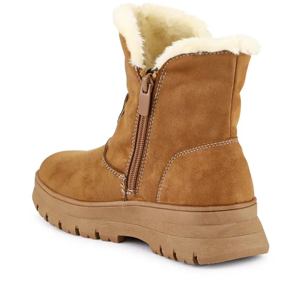 Faux Fur-Lined Ankle Boots - Tan