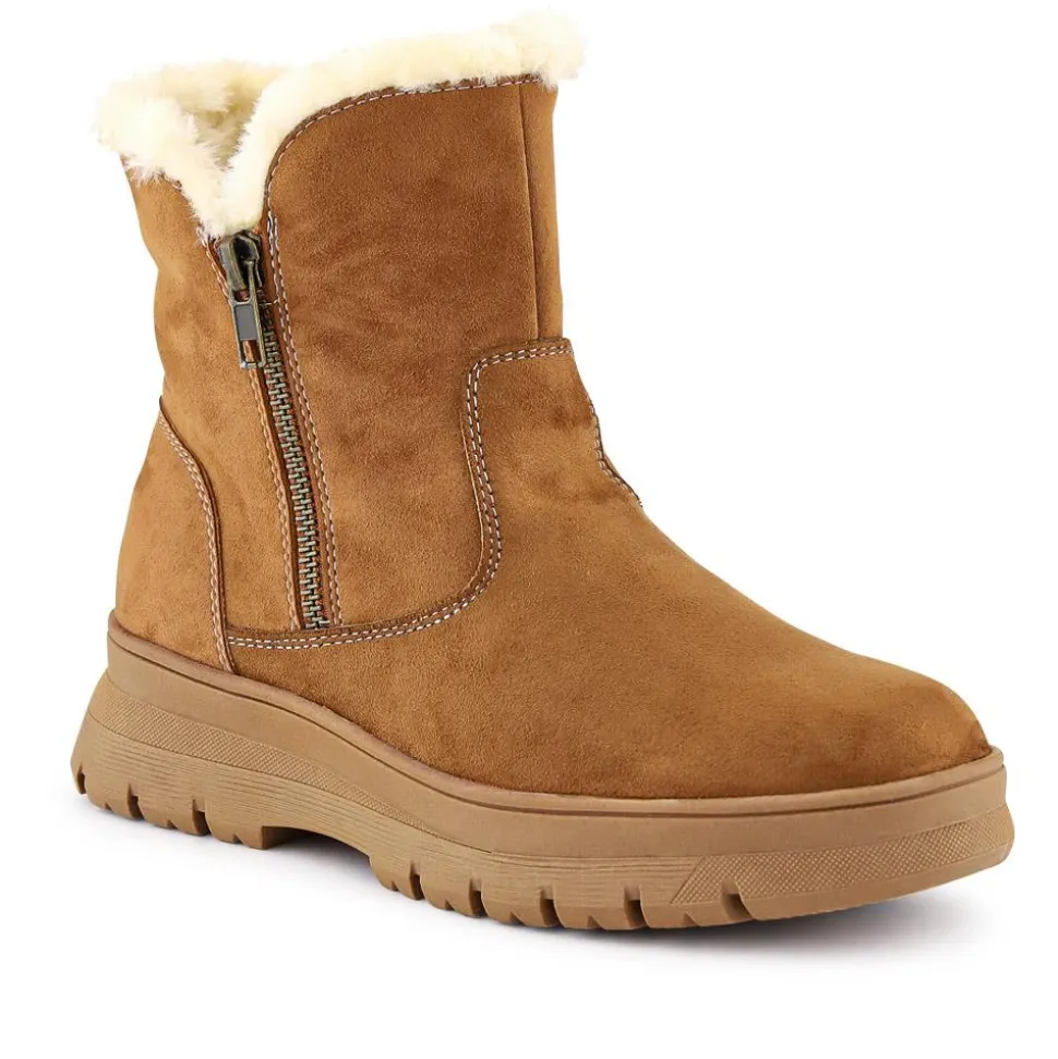 Faux Fur-Lined Ankle Boots - Tan