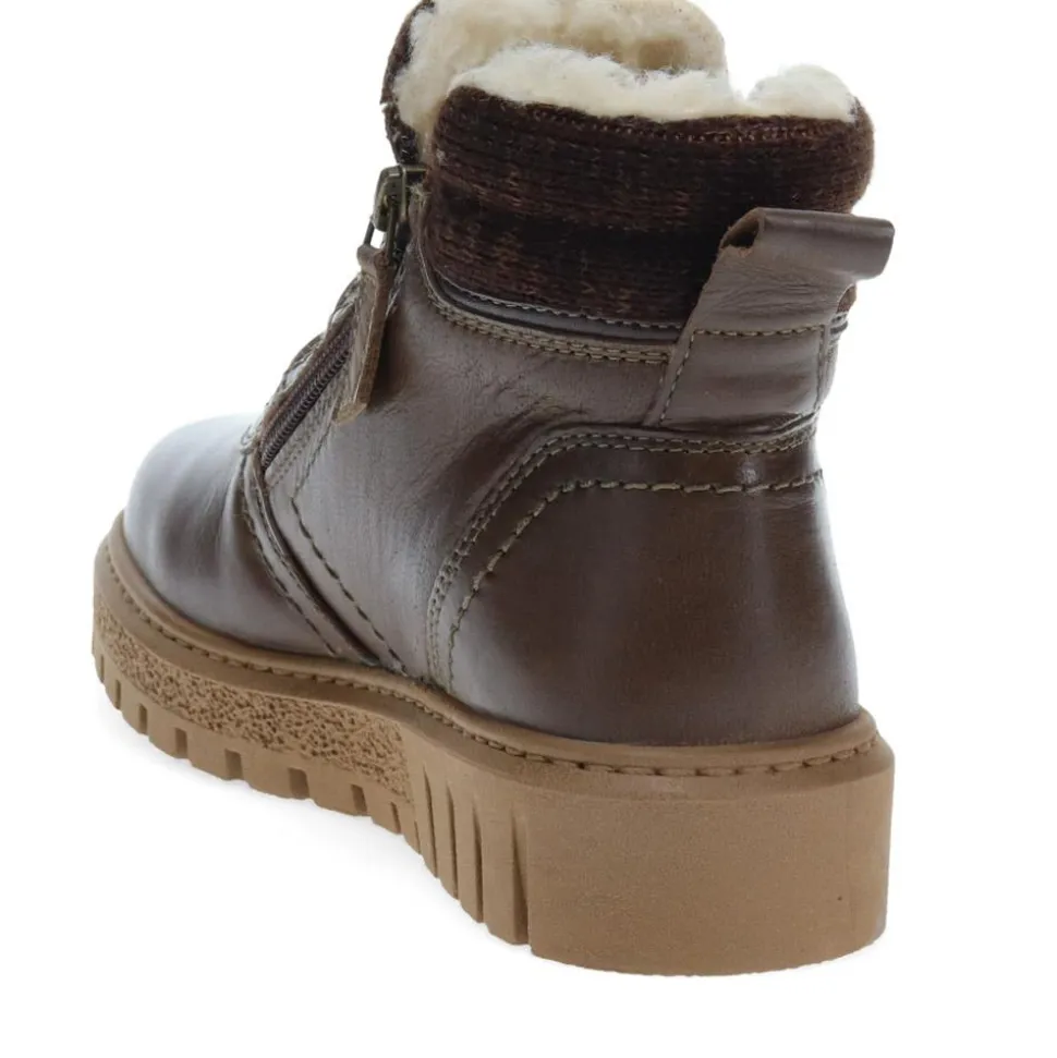 Faux-Fur-Lined Leather Boots - Khaki