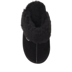 Faux-Fur-Lined Mule Slippers - Black
