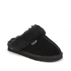 Faux-Fur-Lined Mule Slippers - Black