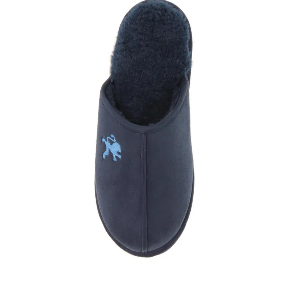 Faux-Fur-Lined Mule Slippers - Navy