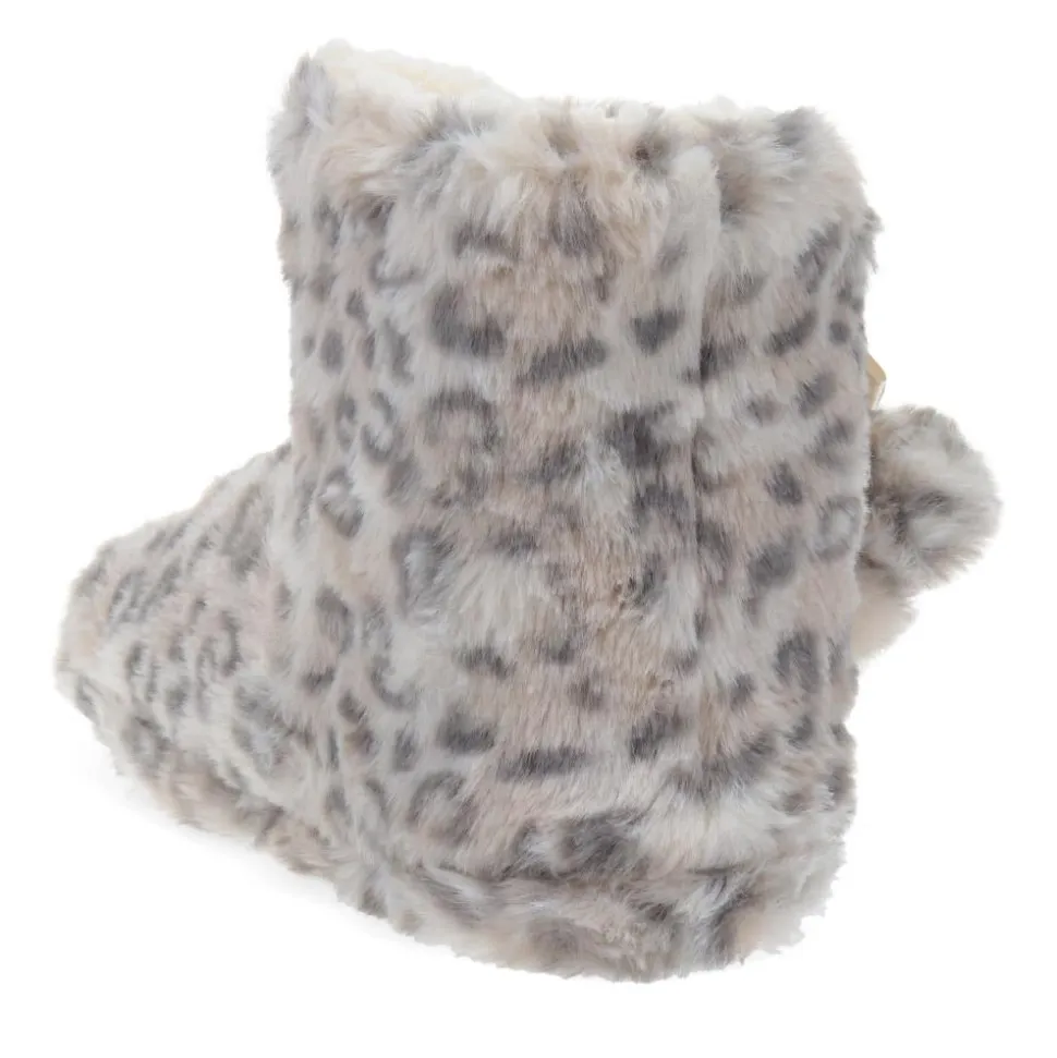 Faux-Fur Slipper Booties - Grey Leopard