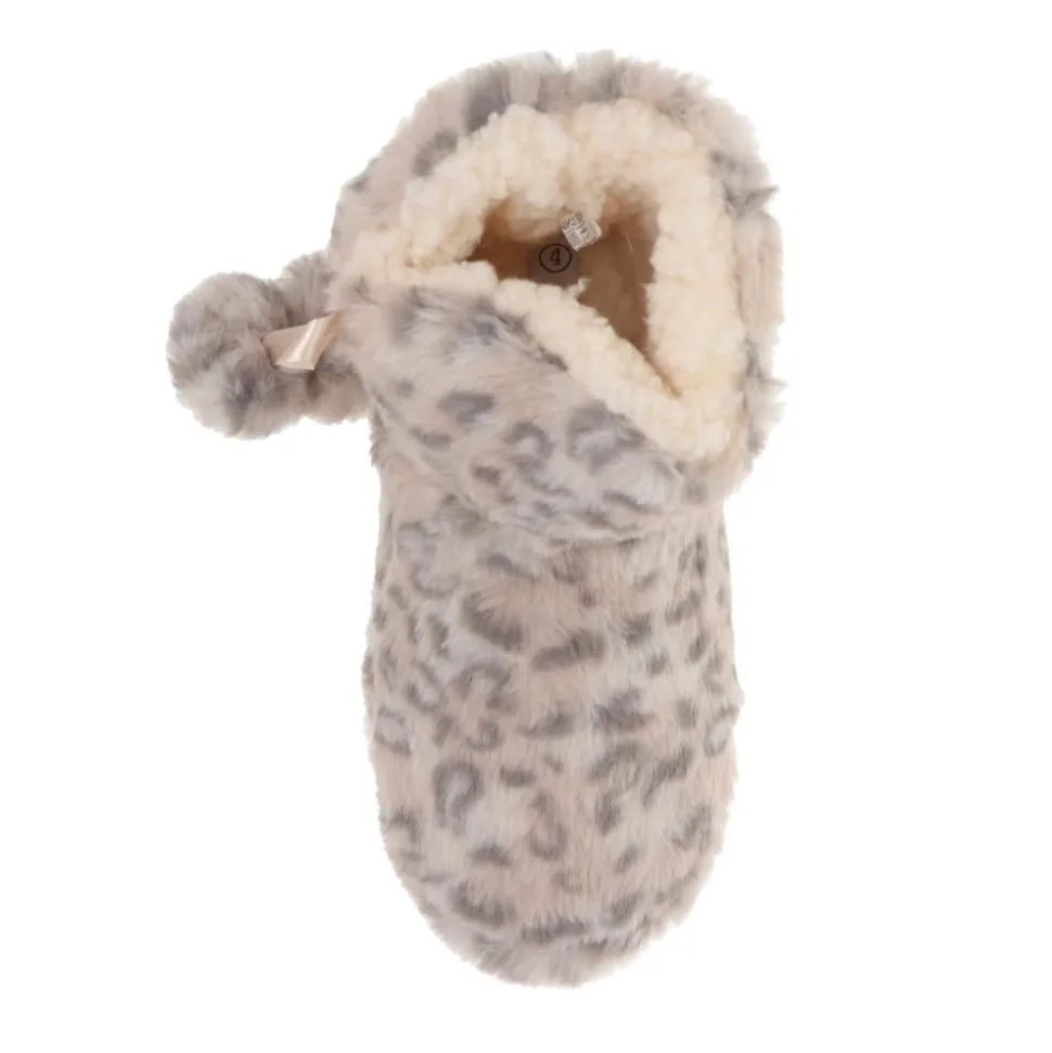 Faux-Fur Slipper Booties - Grey Leopard
