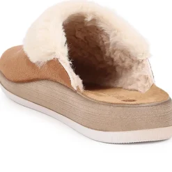 Faux-Fur Slipper Mules - Camel