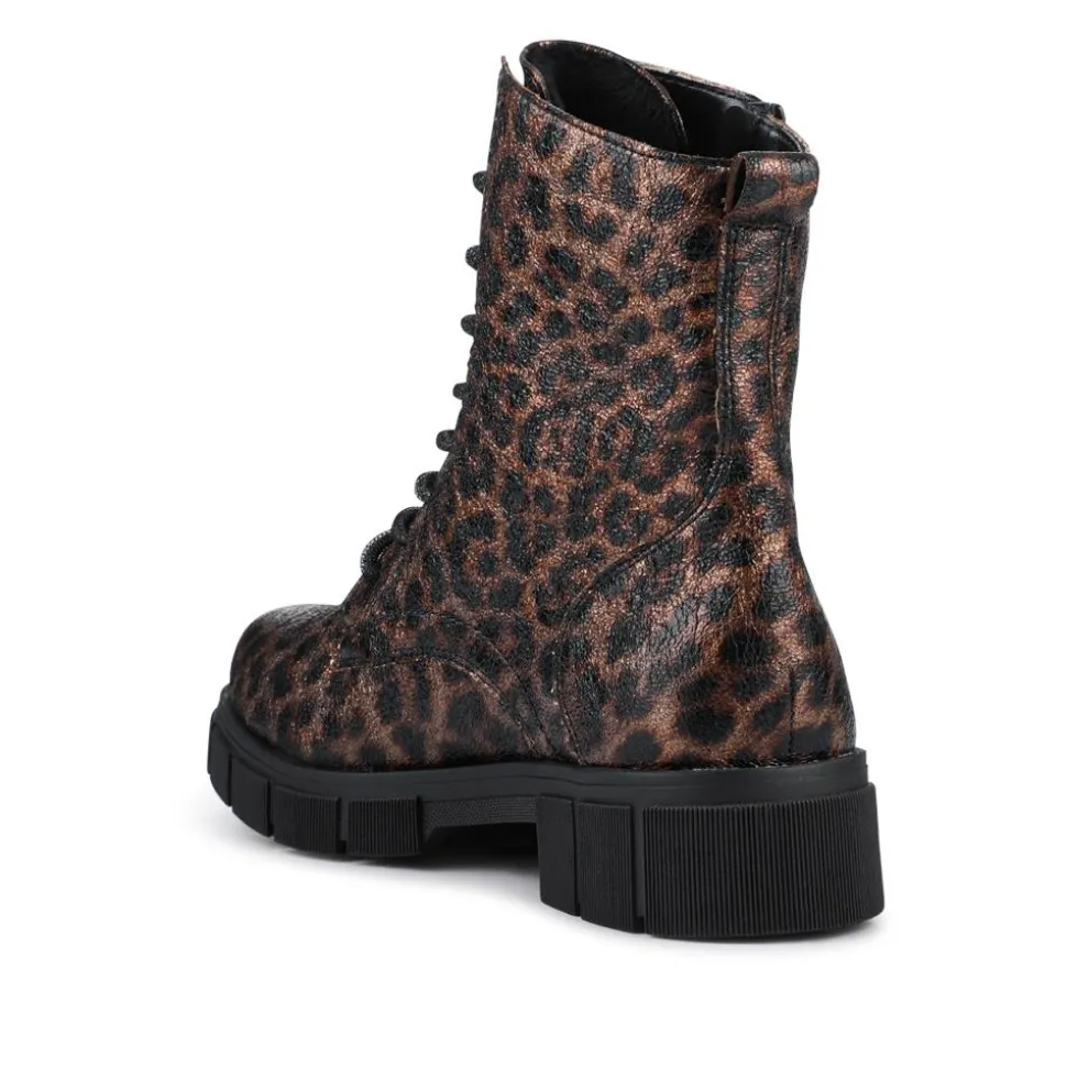Faux Leather Lace-Up Boots - Leopard