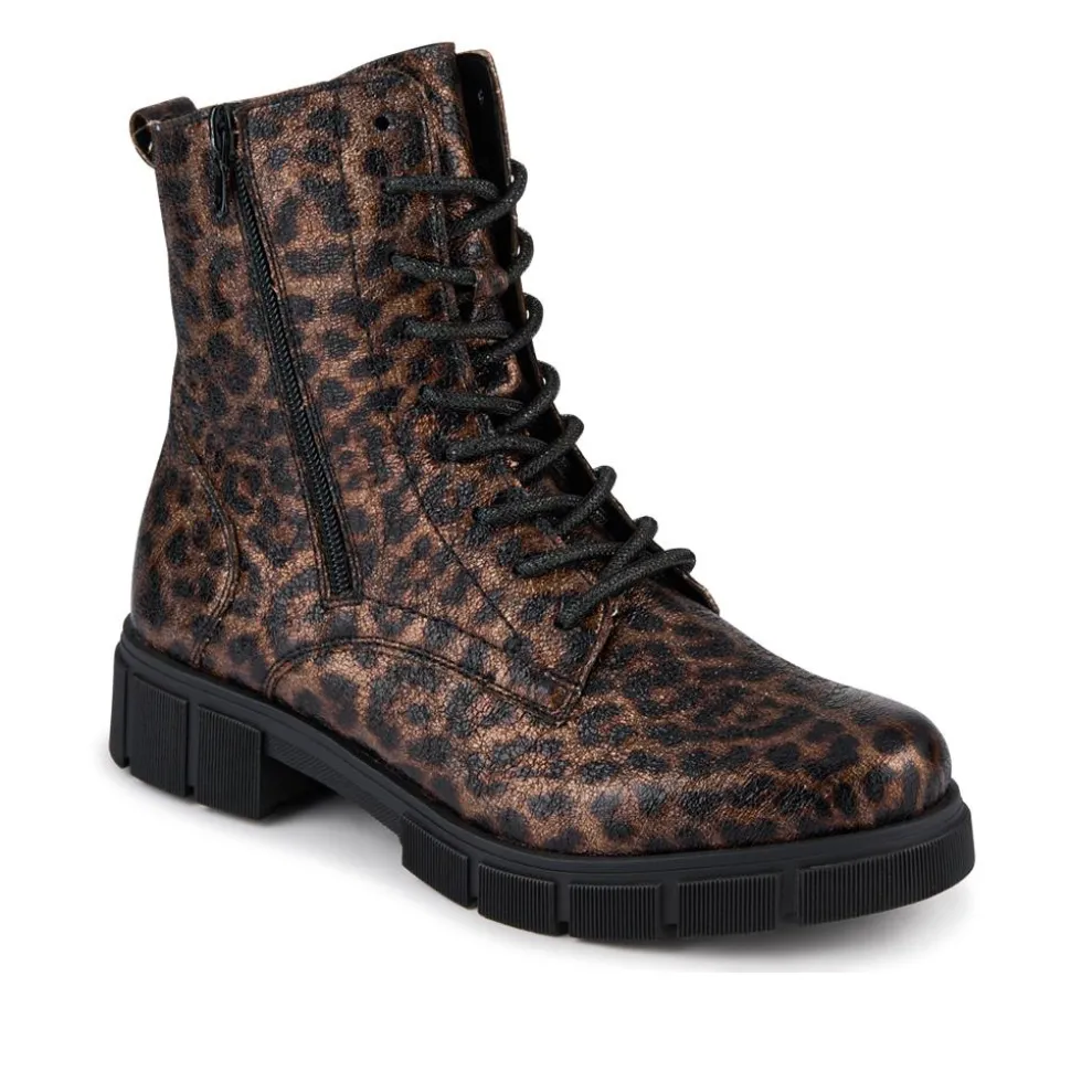 Faux Leather Lace-Up Boots - Leopard