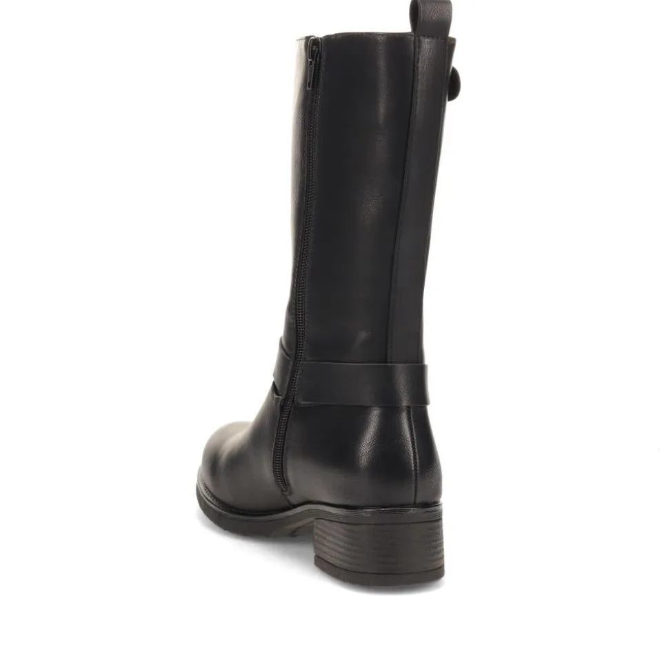 Faux-Leather Long Boots - Black