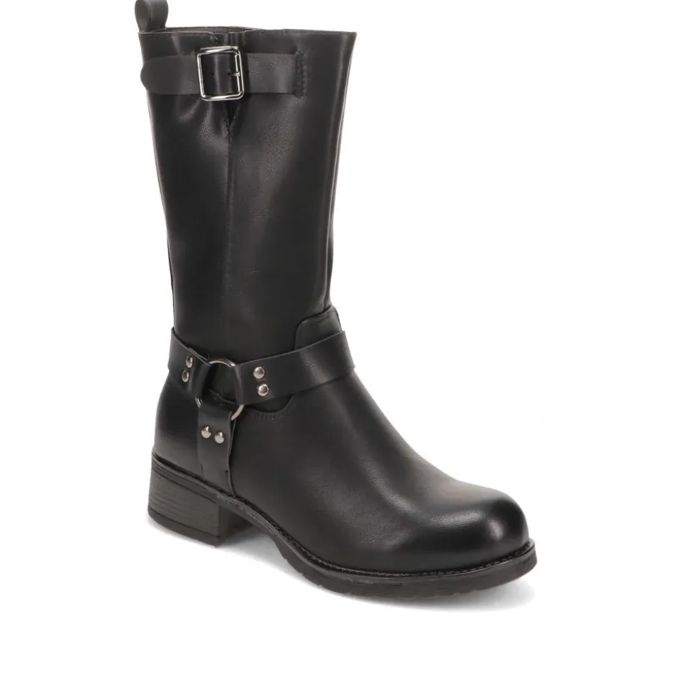 Faux-Leather Long Boots - Black