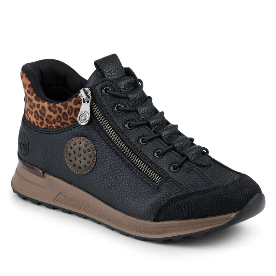 Faux Leather Zip-Up Trainers - Black