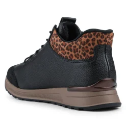 Faux Leather Zip-Up Trainers - Black