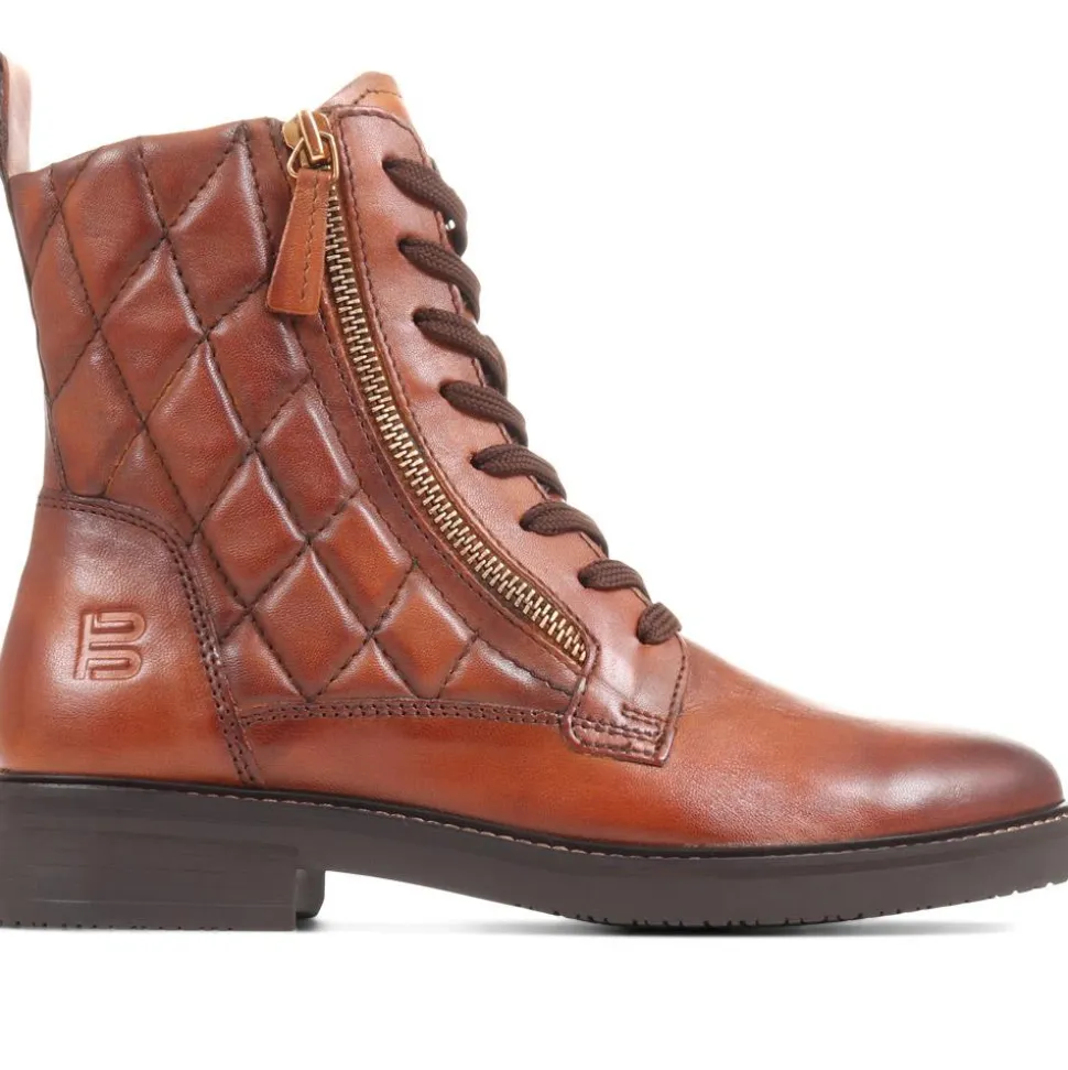Fiona Lace-Up Leather Ankle Boots - Cognac