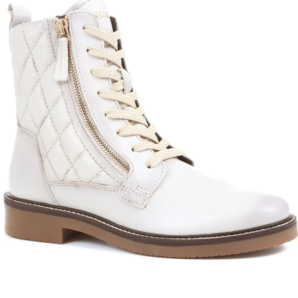 Fiona Lace-Up Leather Ankle Boots - Off White