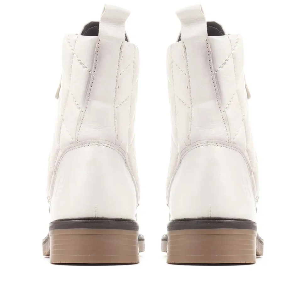 Fiona Lace-Up Leather Ankle Boots - Off White