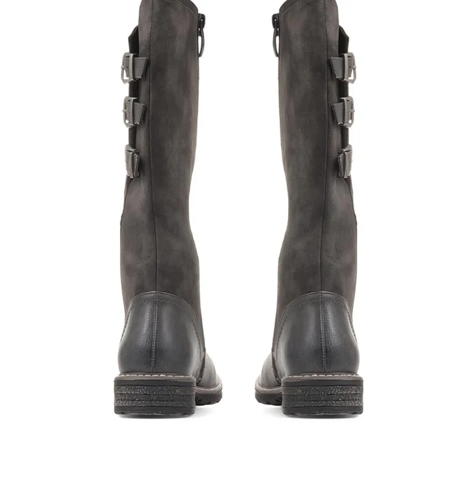 Flat Knee High Boots - Grey