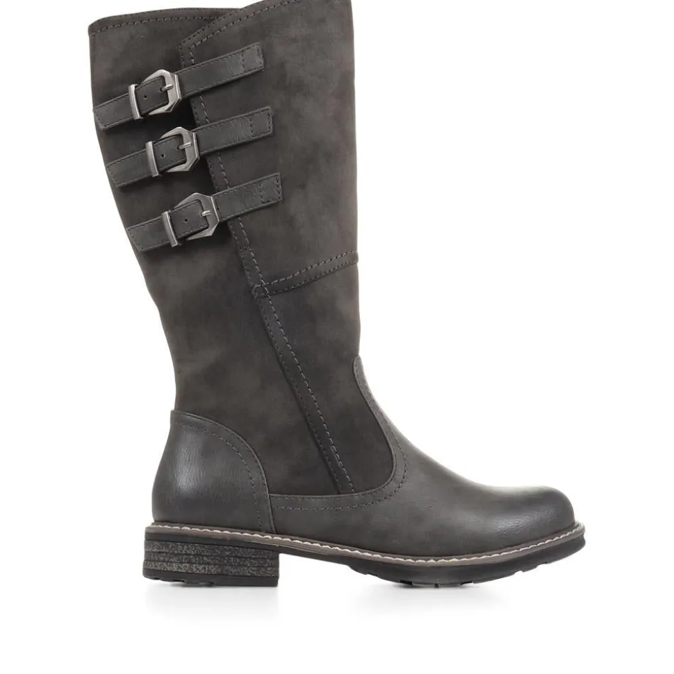 Flat Knee High Boots - Grey