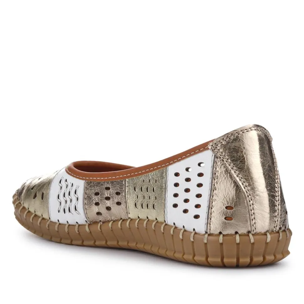 Flat Leather Ballerina Shoes - Metallic