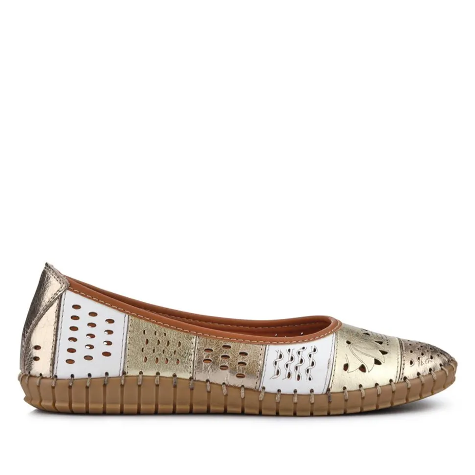 Flat Leather Ballerina Shoes - Metallic