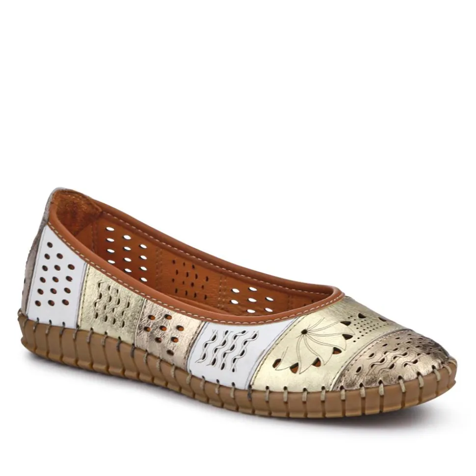 Flat Leather Ballerina Shoes - Metallic