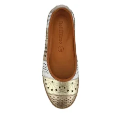 Flat Leather Ballerina Shoes - Metallic