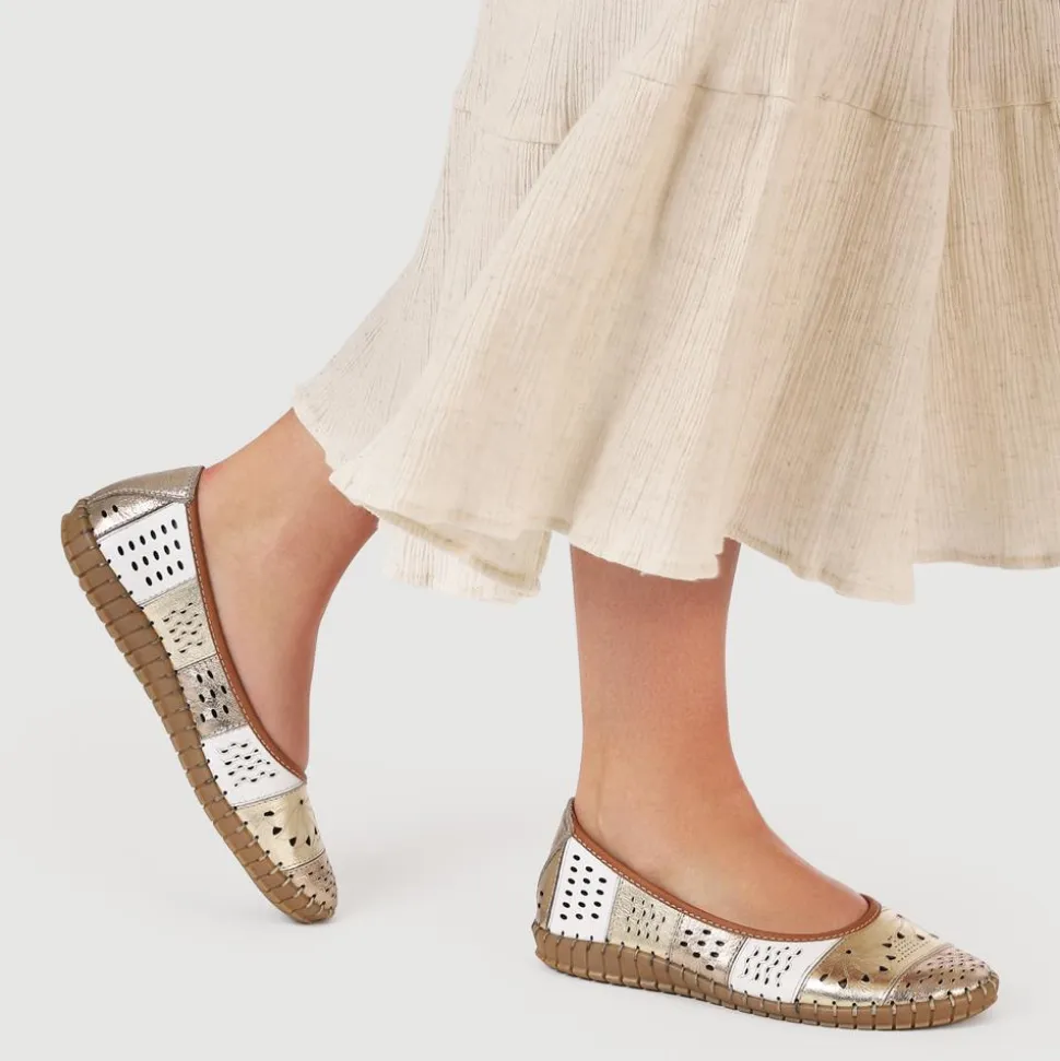 Flat Leather Ballerina Shoes - Metallic