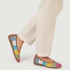 Flat Leather Ballerina Shoes - Multi