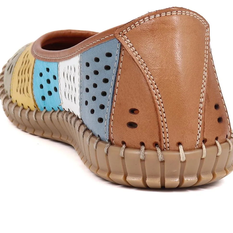Flat Leather Ballerina Shoes - Multi