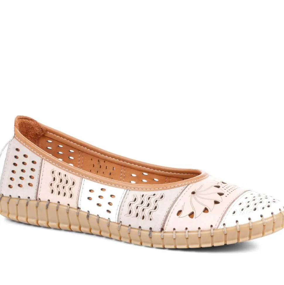 Flat Leather Ballerina Shoes - Natural Multi