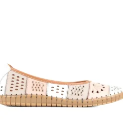 Flat Leather Ballerina Shoes - Natural Multi