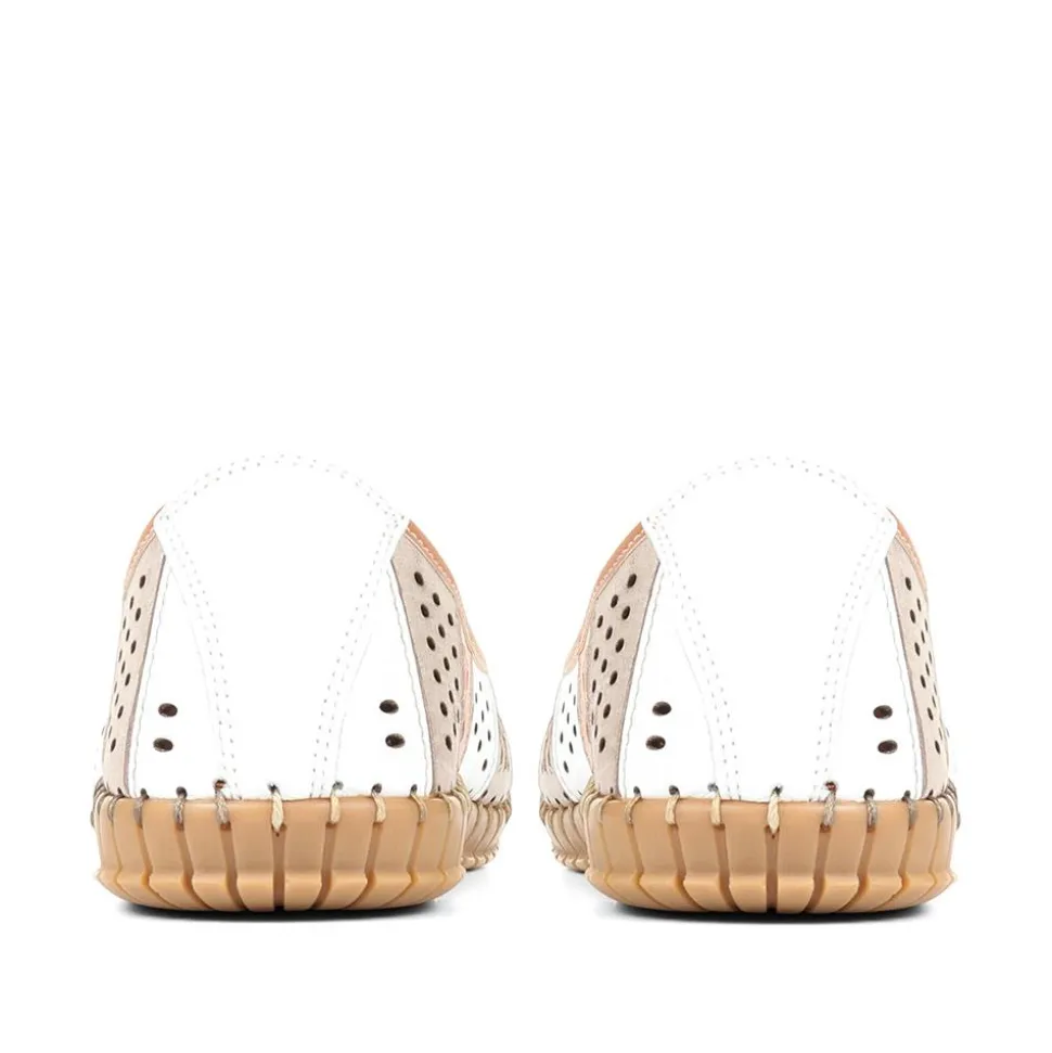 Flat Leather Ballerina Shoes - Natural Multi