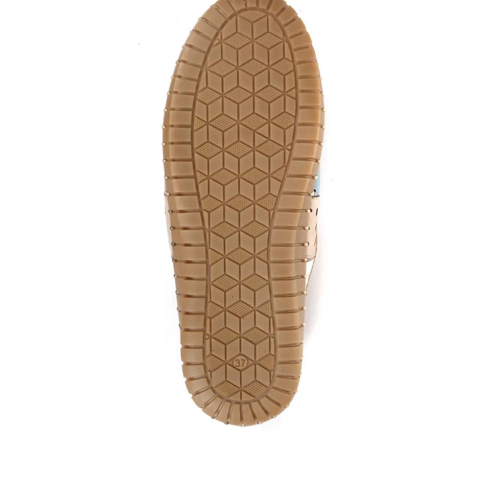 Flat Leather Ballerina Shoes - Tan Multi