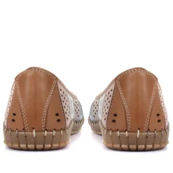 Flat Leather Ballerina Shoes - Tan Multi