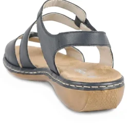 Flat Leather Sandal - Navy