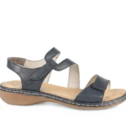 Flat Leather Sandal - Navy