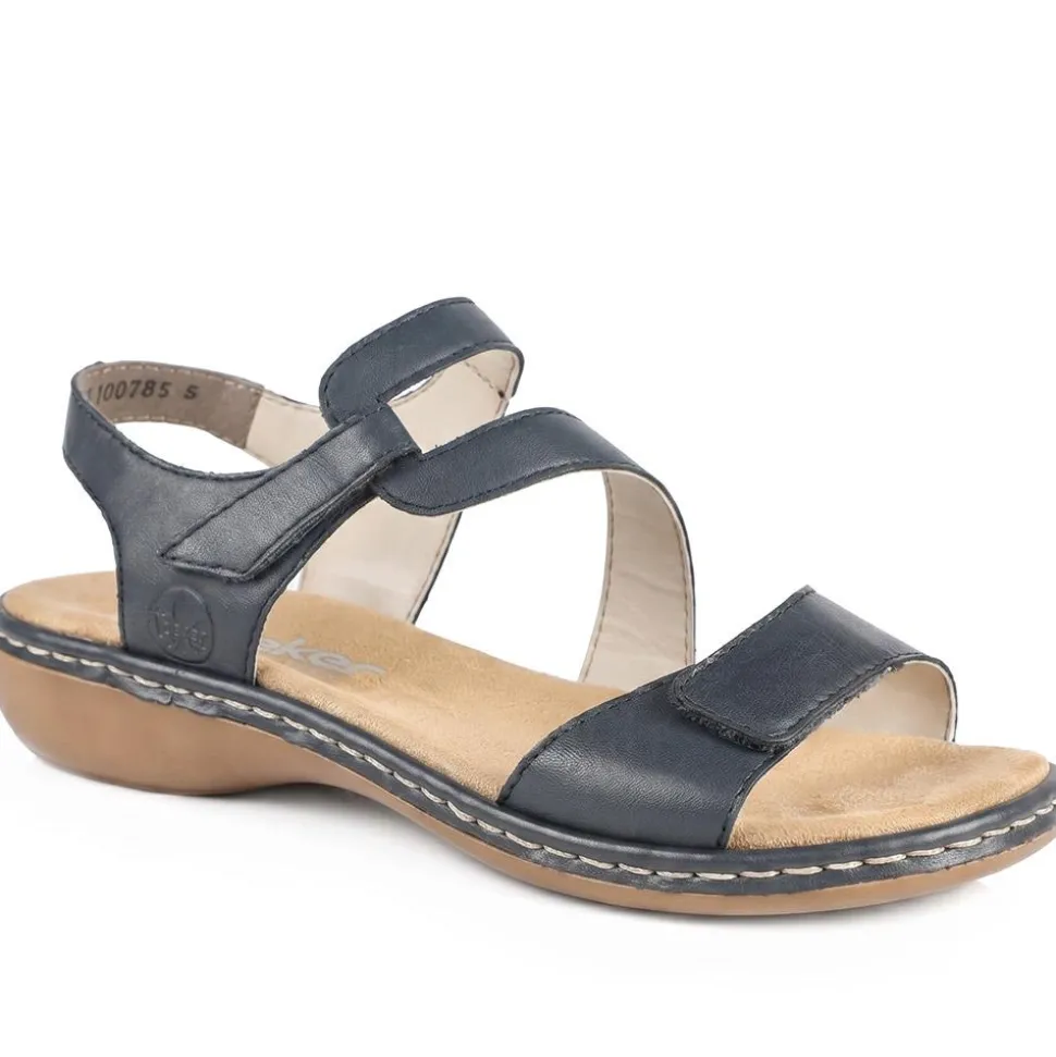 Flat Leather Sandal - Navy