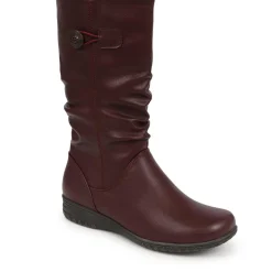 Flat Slouch Boots - Burgundy